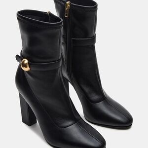 Steve Madden Black Ankle Boots with Gold Accent